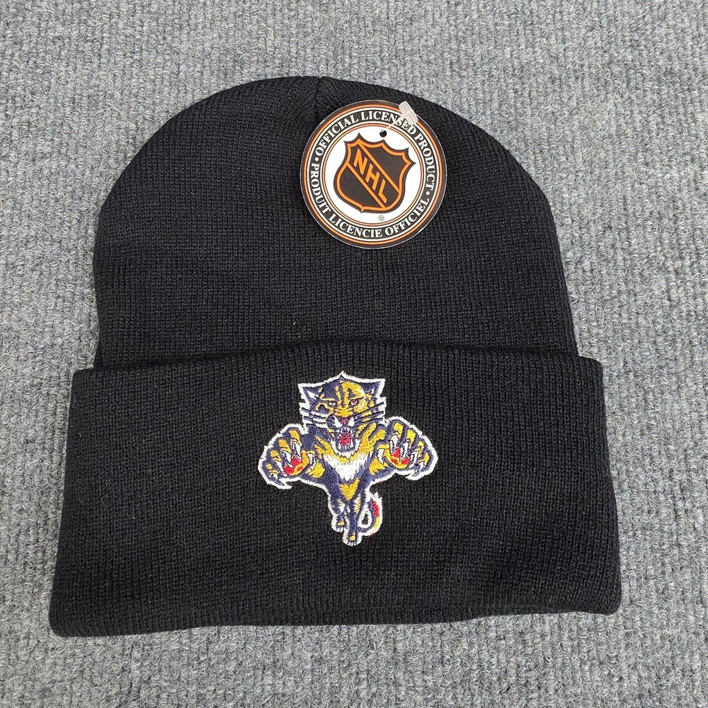 Vintage Florida Panthers Hat Beanie Mens One‎ Size Black NHL Hockey Logo 7 Knit